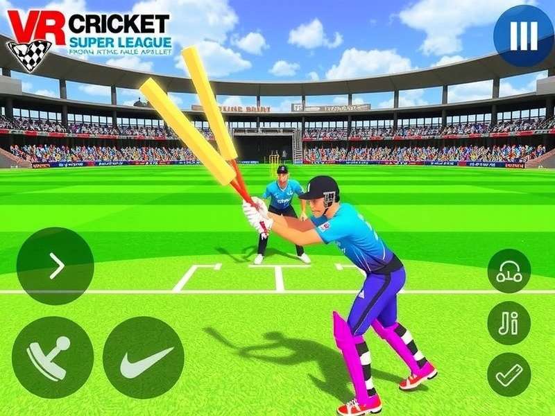 VR Cricket Super League Gameplay Screenshot with Batsman Hitting Six