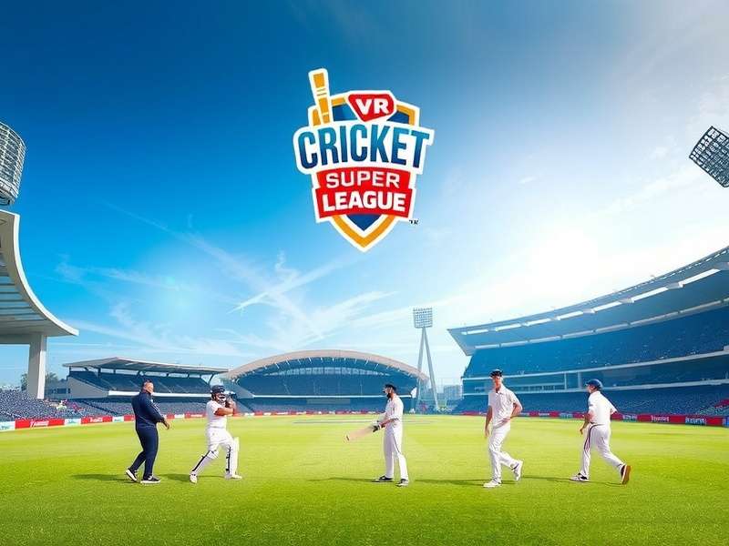 VR Cricket Super League Cover Image with Indian Stadium and Players